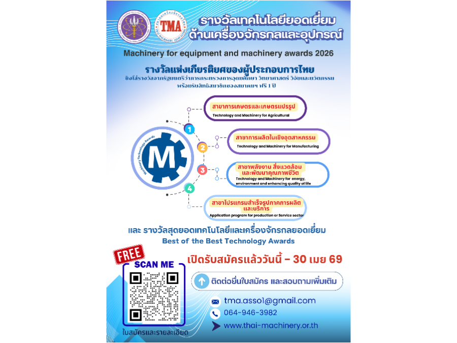 ประชาสัมพันธ์โครงการประกวดรางวัลเทคโนโลยียอดเยี่ยมด้านเครื่องจักรและอุปกรณ์ ประจำปีงบประมาณ พ.ศ. 2569